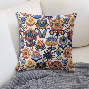 Nordic Flower Folk Art Pattern Cushion