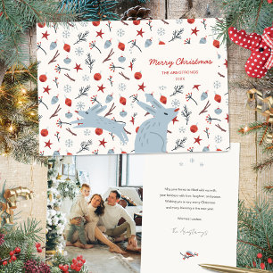 Nordic Folk Art Bunny Photo Christmas Folded Holiday Card