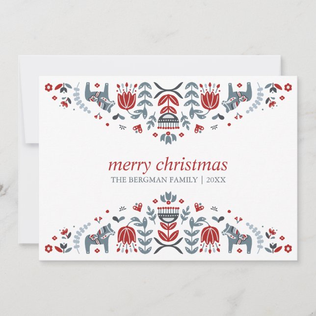 Nordic Folk Art | Christmas Holidays 3 Photo Holiday Card (Front)