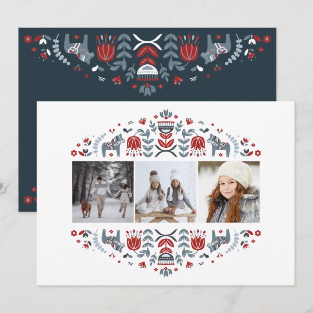 Nordic Folk Art | Christmas Holidays Multi Photo Holiday Card (Front/Back)