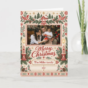 Nordic Folk Art Cosy Cabin Custom Photo Christmas Card
