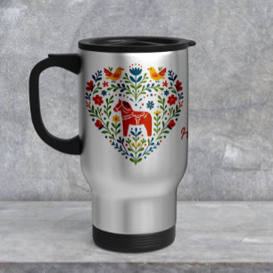 Nordic Folk Art Dala Horse Travel Mug