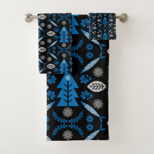 Nordic Folk Art Fish Bath Towel Set