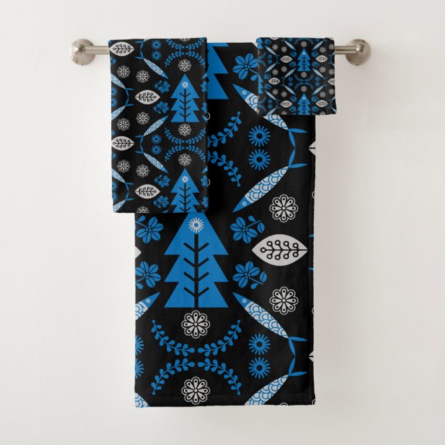 Nordic Folk Art Fish Bath Towel Set (Insitu)