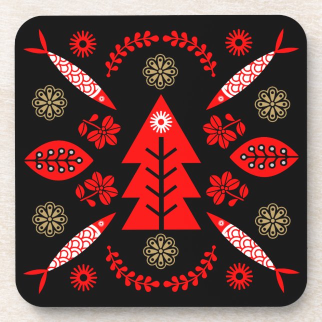 Nordic Folk Art Fish Coaster (Front)