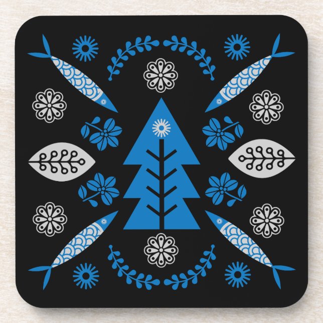 Nordic Folk Art Fish Coaster (Front)