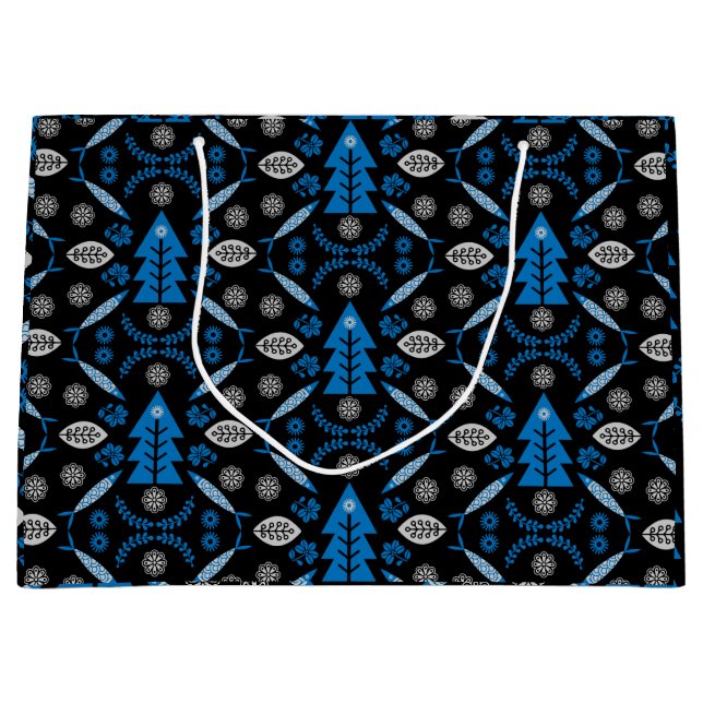 Nordic Folk Art Fish Large Gift Bag (Front)
