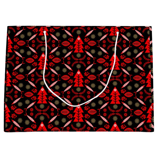Nordic Folk Art Fish Large Gift Bag (Front)