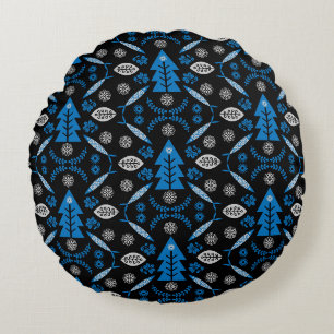 Nordic Folk Art Fish Round Cushion