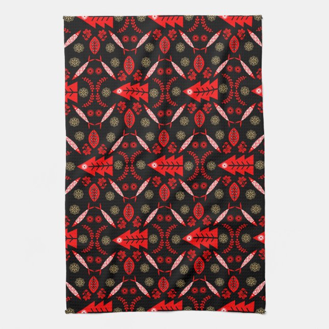 Nordic Folk Art Fish Tea Towel (Vertical)