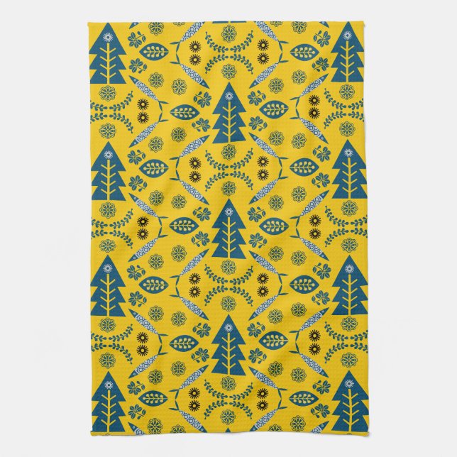 Nordic Folk Art Fish Tea Towel (Vertical)