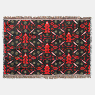 Nordic Folk Art Fish Throw Blanket