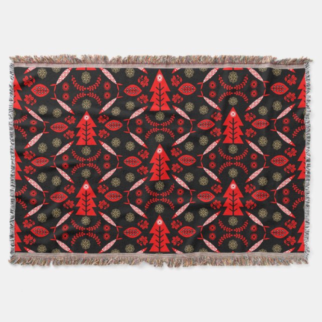 Nordic Folk Art Fish Throw Blanket (Front)