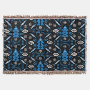 Nordic Folk Art Fish Throw Blanket
