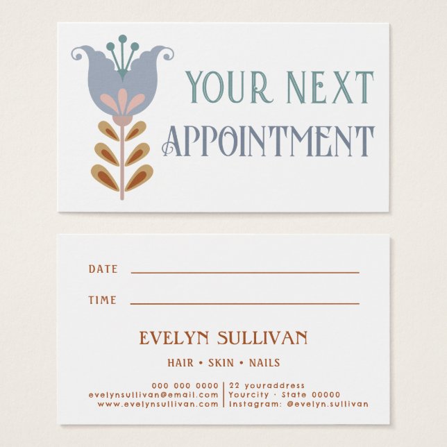 nordic folk art flower appointment card (Front & Back)