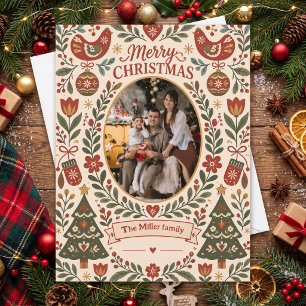 Nordic Folk Art Oval Frame Custom Photo Christmas Holiday Postcard