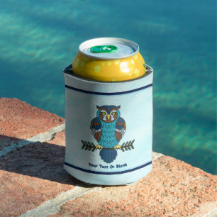 Nordic Folk Art Owl Can Cooler
