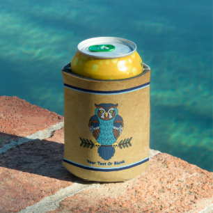 Nordic Folk Art Owl Can Cooler