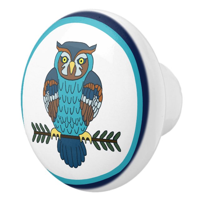 Nordic Folk Art Owl Ceramic Knob (Right)