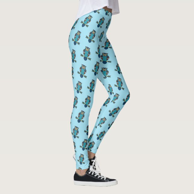 Nordic Folk Art Owl Leggings (Right)