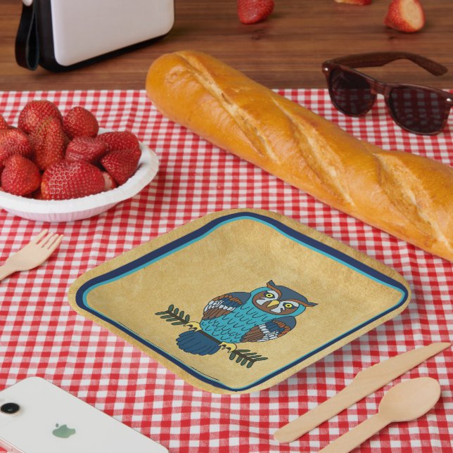 Nordic Folk Art Owl Paper Plate (Picnic)