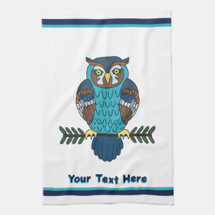 Nordic Folk Art Owl Tea Towel
