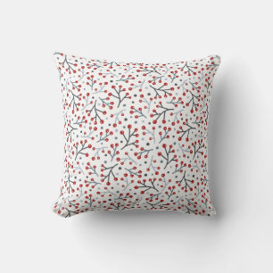 Nordic Folk Art Red Blue Berries and Branches Cushion