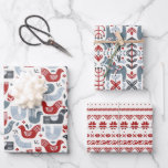 Nordic Folk Art Red Blue Birds Flowers Dala horse Wrapping Paper Sheet<br><div class="desc">Classic festive Christmas and holidays wrapping paper featuring an elegant illustration of red and blue birds,  dala horses and geometric red flowers in perfect scandi style</div>