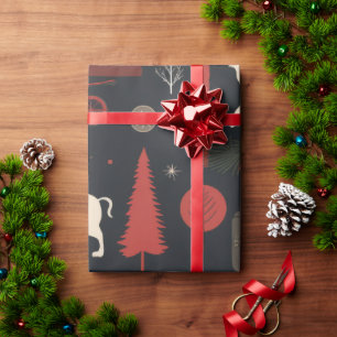 Nordic Folk Art Red Reindeer Wrapping Paper