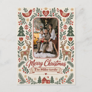 Nordic Folk Art Reindeer Custom Photo Christmas Holiday Postcard