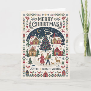 Nordic Folk Art Village Merry Christmas Card