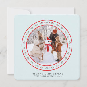 Nordic Folk Floral 2 Photo Square Christmas Holiday Card