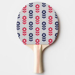 Nordic Folk Floral Pattern Bold Red and Navy Blue Ping Pong Paddle
