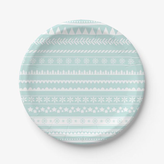 Nordic Folk Print Holiday Paper Plate (Front)