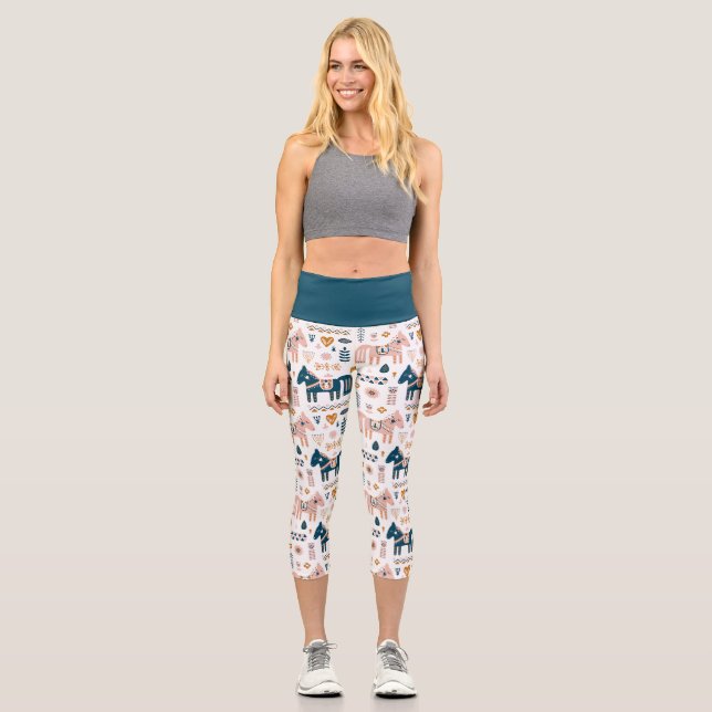 Nordic Folkart Horse Capri Leggings (Front)