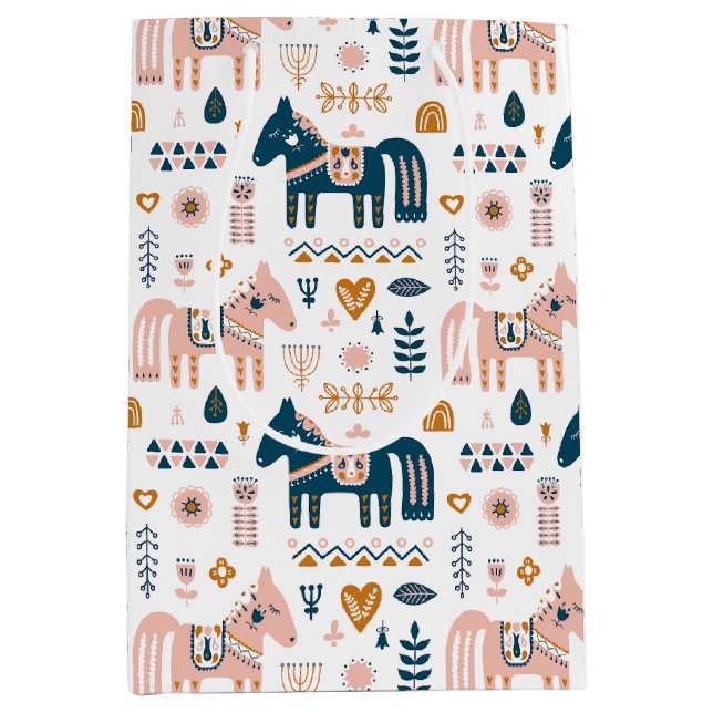 Nordic Folkart Horse  Medium Gift Bag (Front)