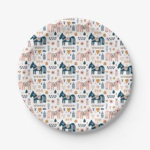 Nordic Folkart Horse Paper Plate