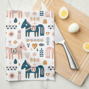 Nordic Folkart Horse Tea Towel