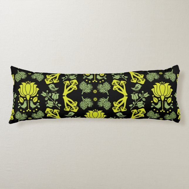 Nordic Forest Mushroom Folk Art Body Cushion (Front)