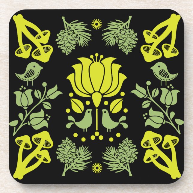 Nordic Forest Mushroom Folk Art Coaster (Front)