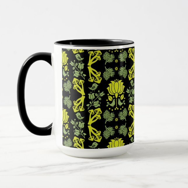Nordic Forest Mushroom Folk Art Mug (Left)