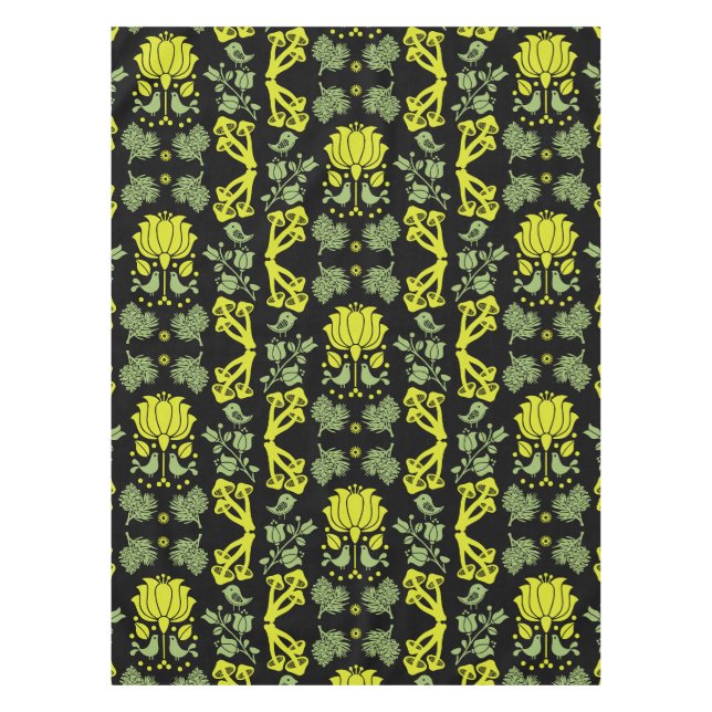 Nordic Forest Mushroom Folk Art Tablecloth (Front)