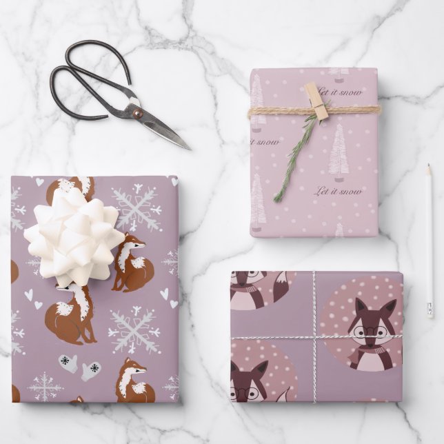 Nordic Fox winter Wrapping Paper Sheet (Front)
