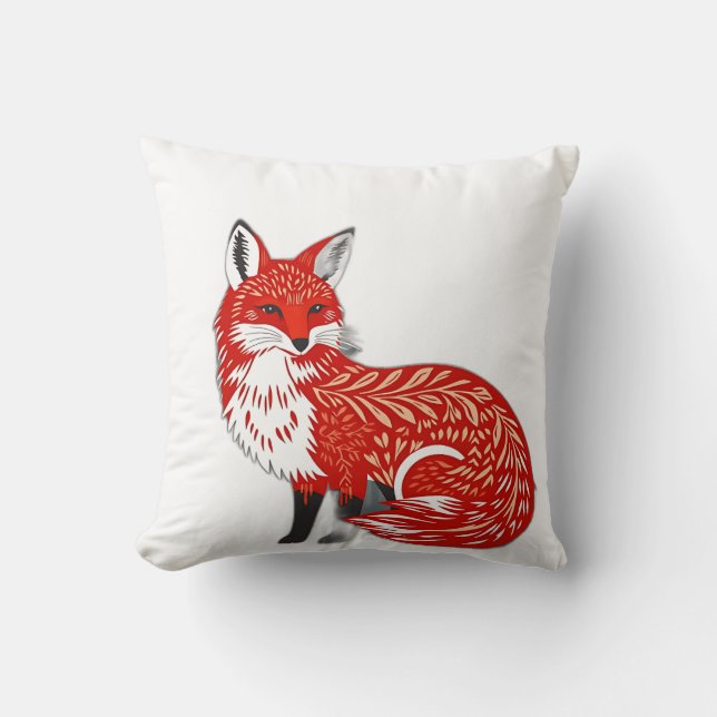 Nordic Fox with Leaf Patterns Cushion (Front)