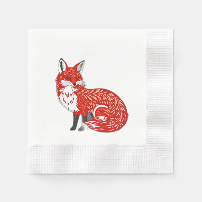 Nordic Fox with Leaf Patterns Napkin (Front)