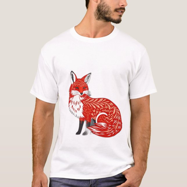 Nordic Fox with Leaf Patterns T-Shirt (Front)