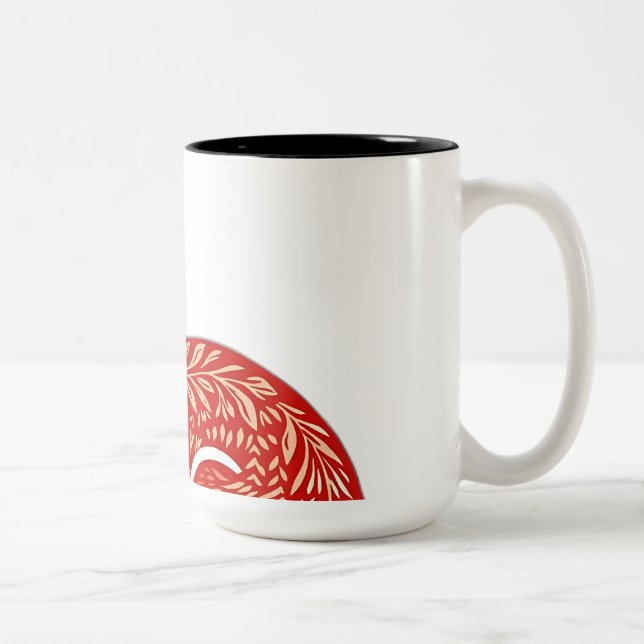 Nordic Fox with Leaf Patterns Two-Tone Coffee Mug (Right)