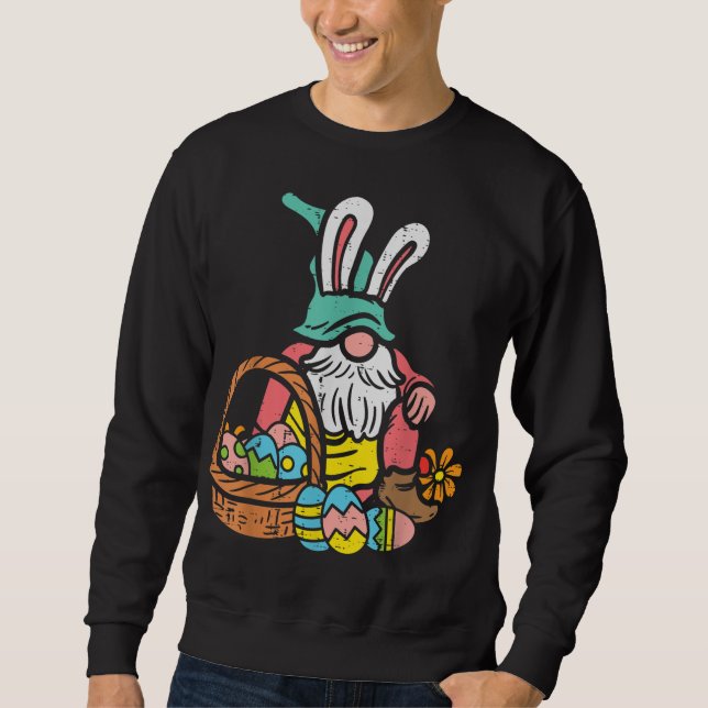 Nordic Garden Gnome Bunny Easter Eggs Basket Tomte Sweatshirt (Front)