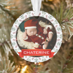 Nordic Geometric Leaf Wreath Baby First Christmas Ornament