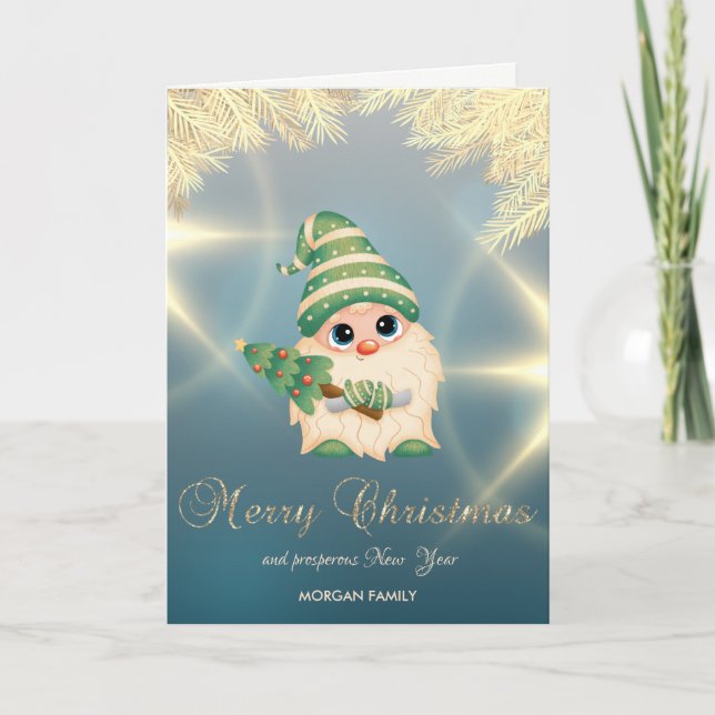 Nordic Gnome Gold Pine Tree Branches  Holiday Card (Front)